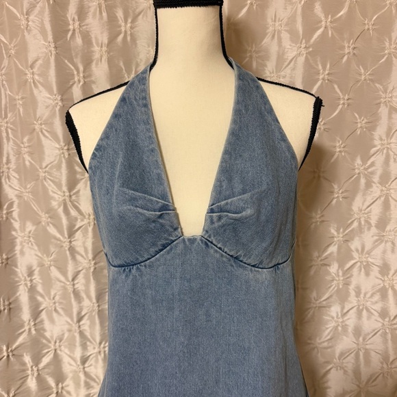 Free People Trevi Denim Halter Mini Dress in Celestial Light Blue Jean - Picture 6 of 16